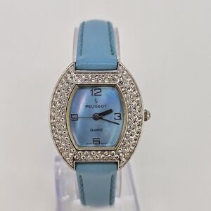 Peugeot Women Watch 27MM Blue Dial Blue Leather Bands Up to 6.25" New Battery